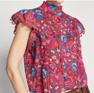 FARM Rio Red and Blue Floral Blouse